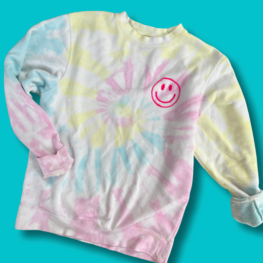 Tie Dye Smiley Chainstitch Sweatshirt